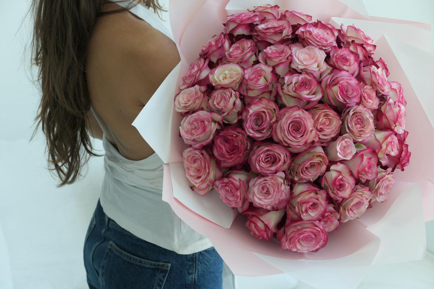 Bicolor White Pink Rose Bouquet