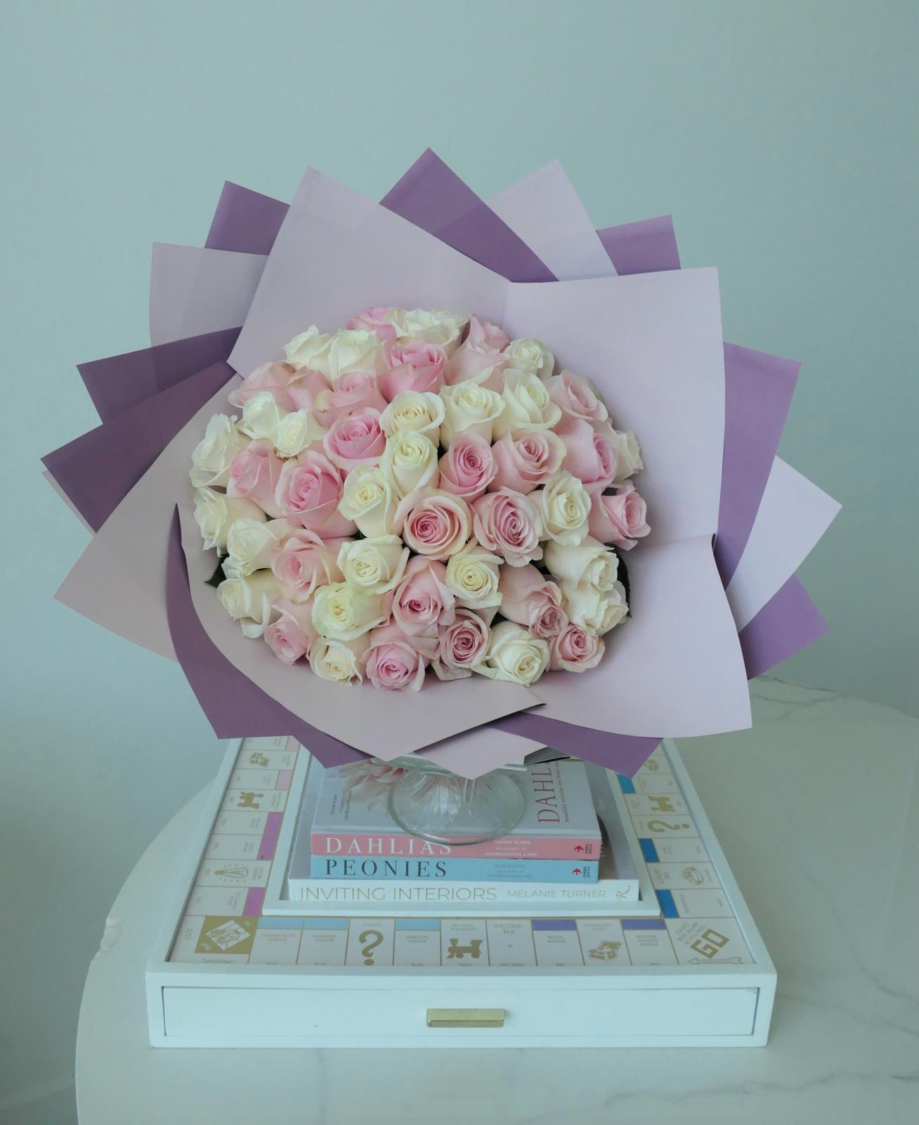 Duet White Pink Rose Bouquet