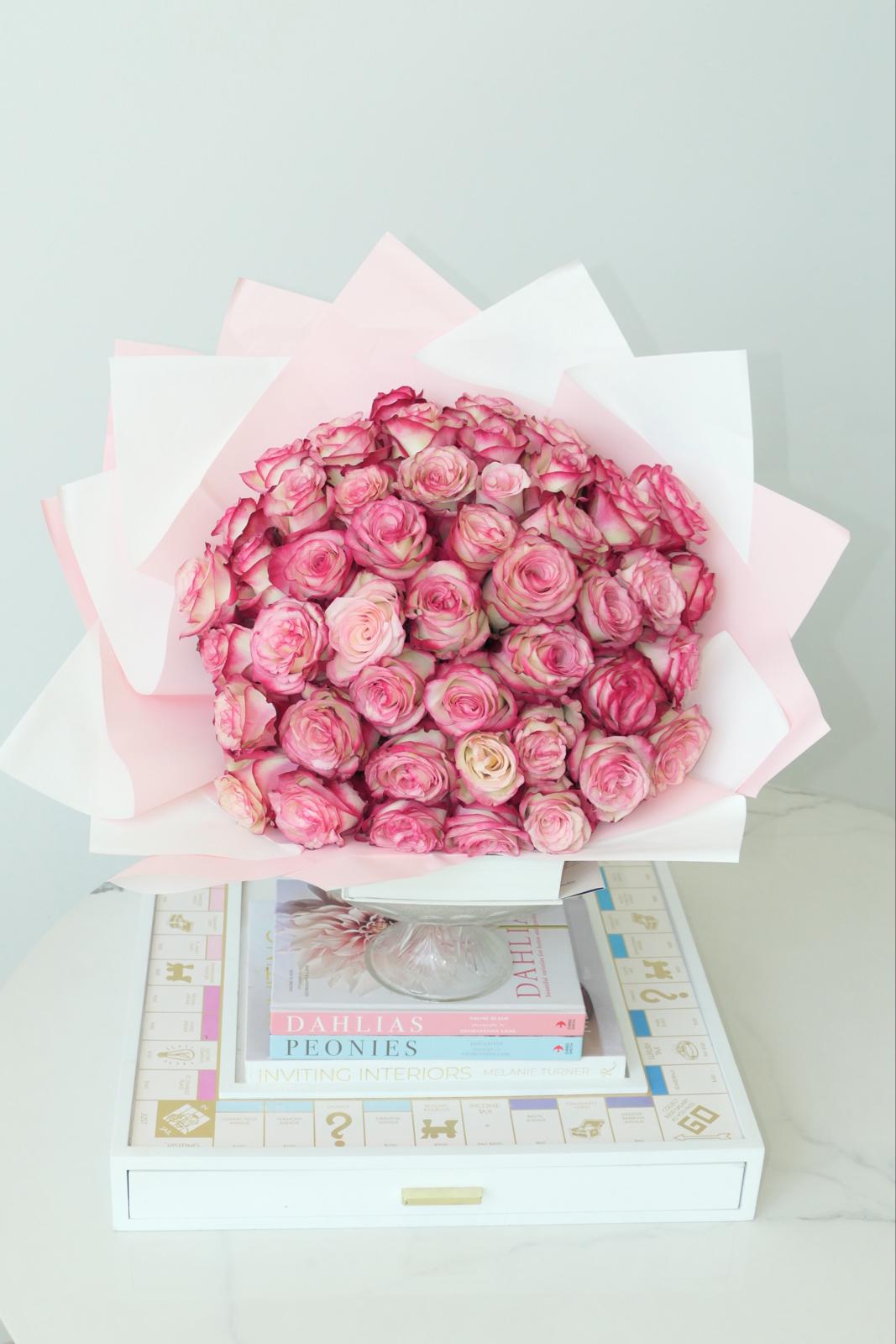Bicolor White Pink Rose Bouquet