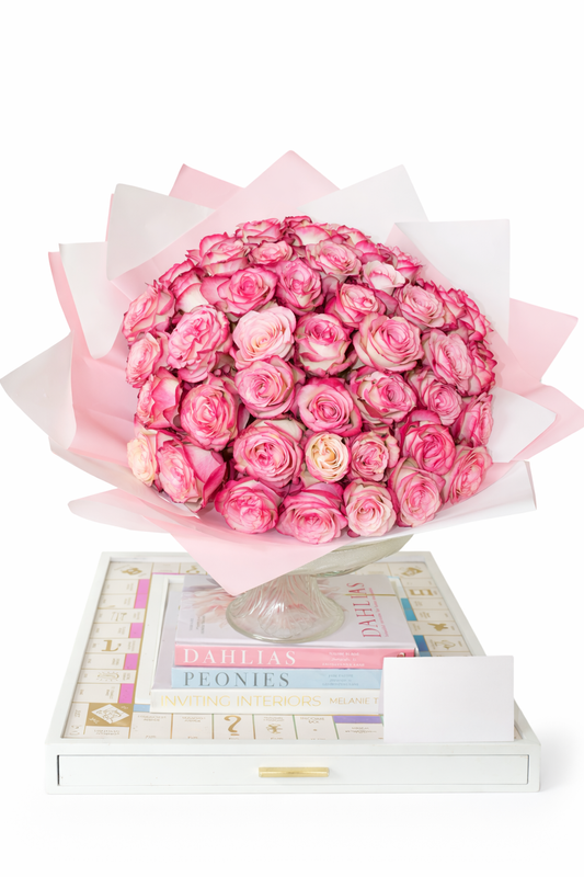 Bicolor White Pink Rose Bouquet